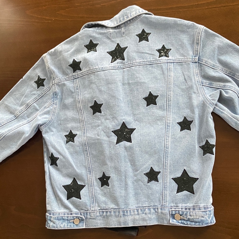 Sale! Nasty Gal Blue Denim Jacket with Black Sequin Stars. US Size 6 - Picture 15 of 17
